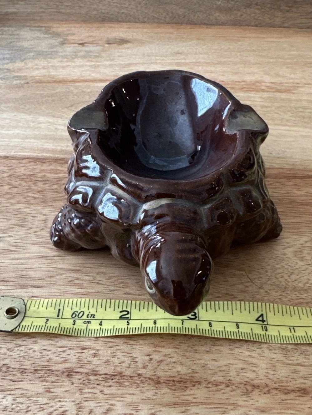Vintage Brown Glazed Turtle Ashtray with 'Florida' Mark